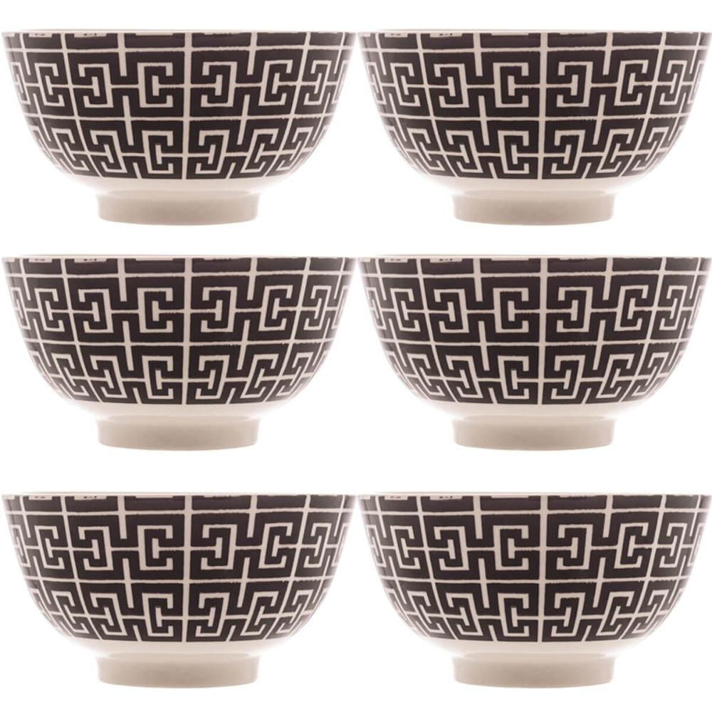Jogo 6 Cumbucas de Porcelana Lyor 410ml Egypt Bowls Decorados Padrões Geométricos