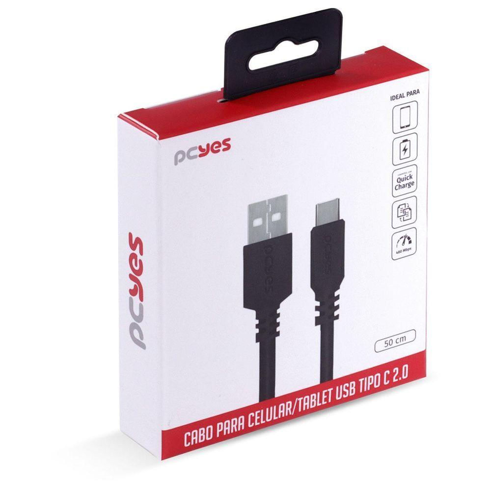 Cabo Usb A 2.0 Para Usb Tipo C 50cm Preto - Puacp-05