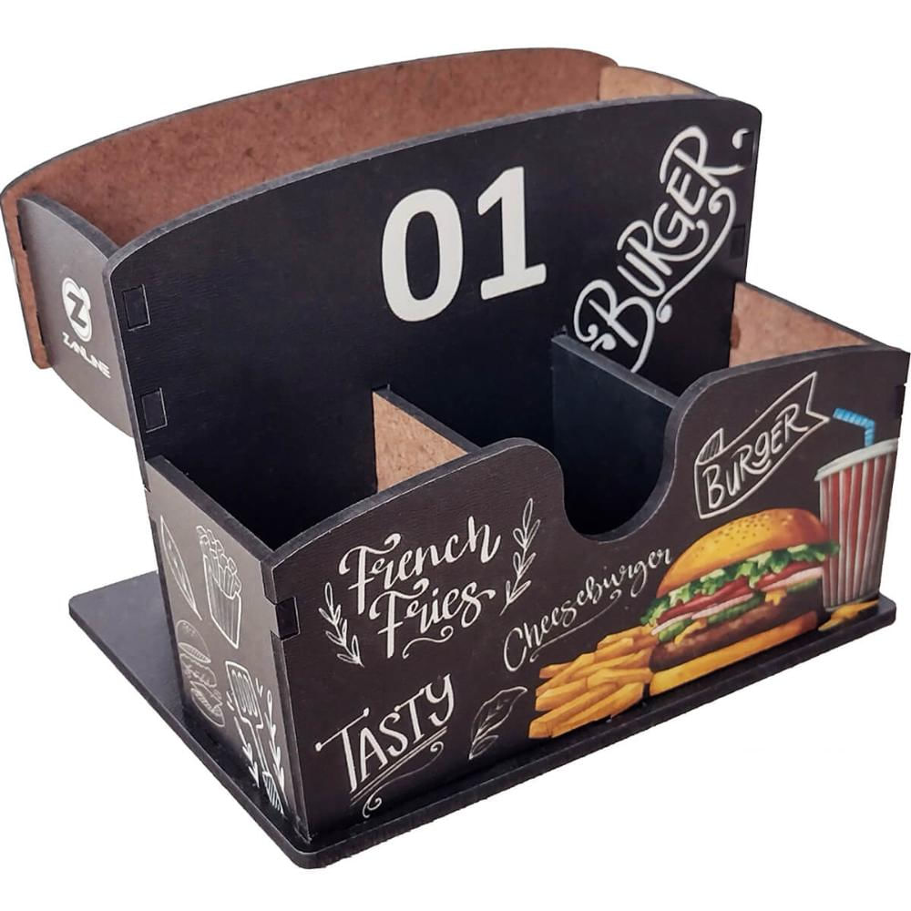25 Porta Sachês Guardanapos Burger MDF para Restaurantes Bares Lancherias 01 ao 25 Zanline