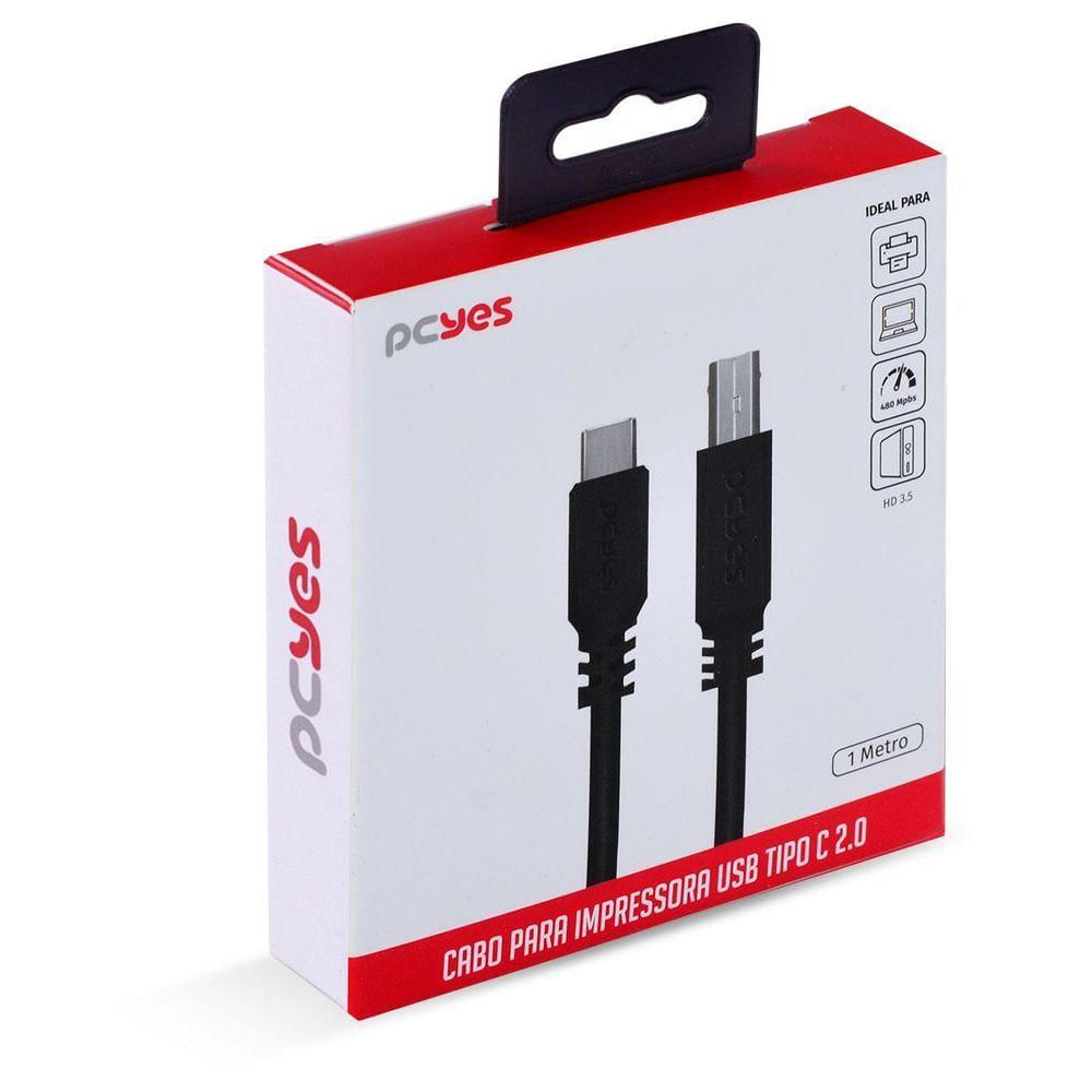 Cabo Usb Tipo C Para Usb B 2.0 1m Preto - Pucbp-1