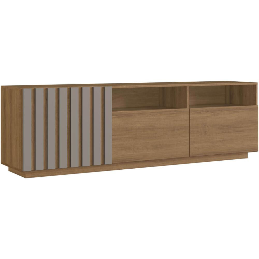 Rack Para Tv até 65' com 3 portas 180x40x55cm Mel e Fumê MDP Detalhe em Ripado Prodecor