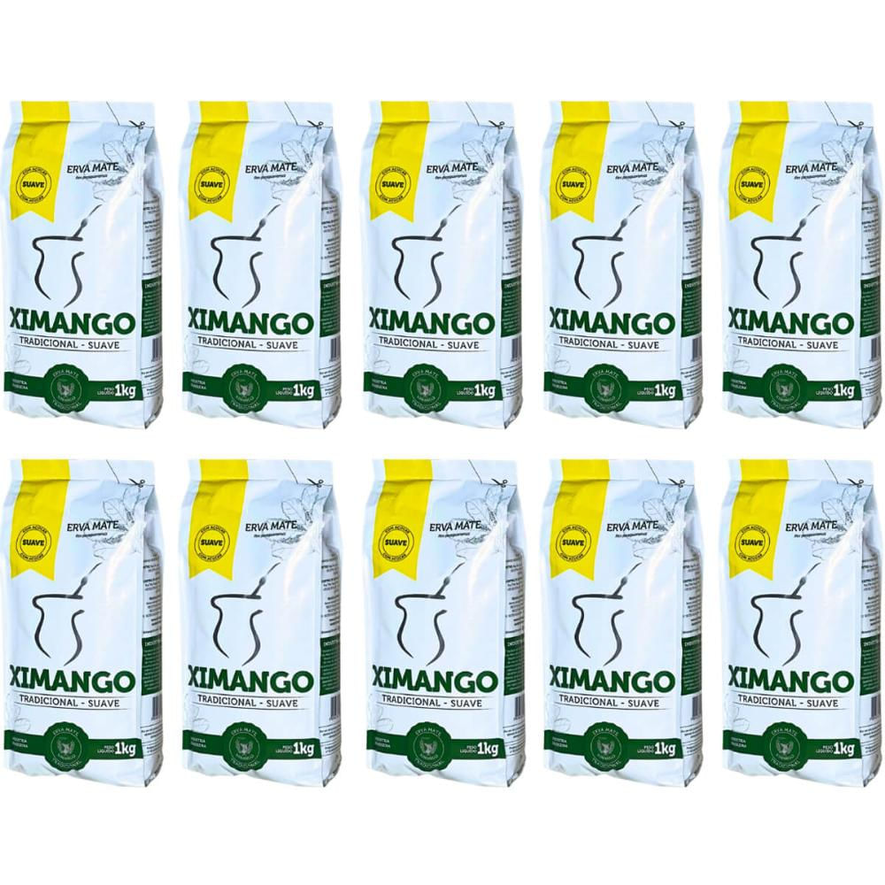 Kit 10 Erva Mate de Chimarrão 1kg Tradicional Suave com Açúcar Ximango