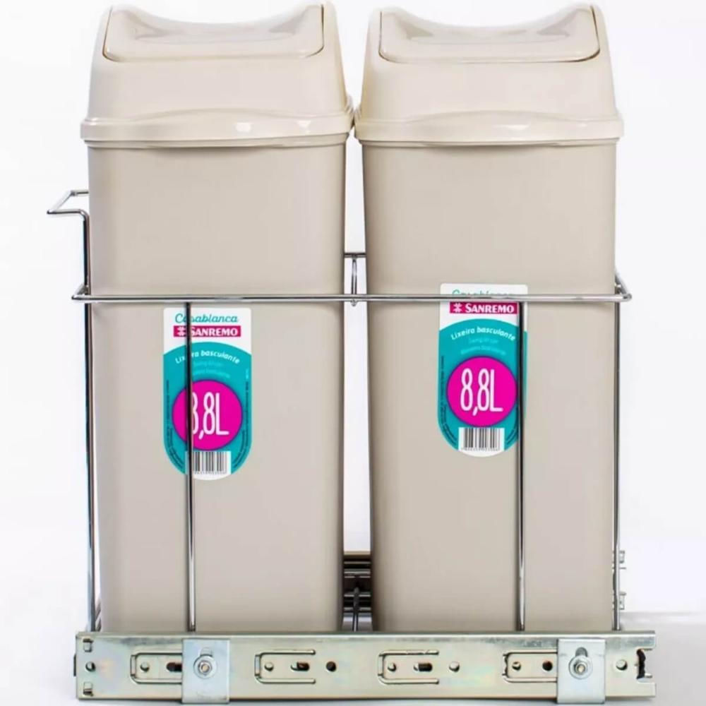 Lixeira Dupla Deslizante 8,8l de Embutir Armário Cozinha Basculante com Corrediça