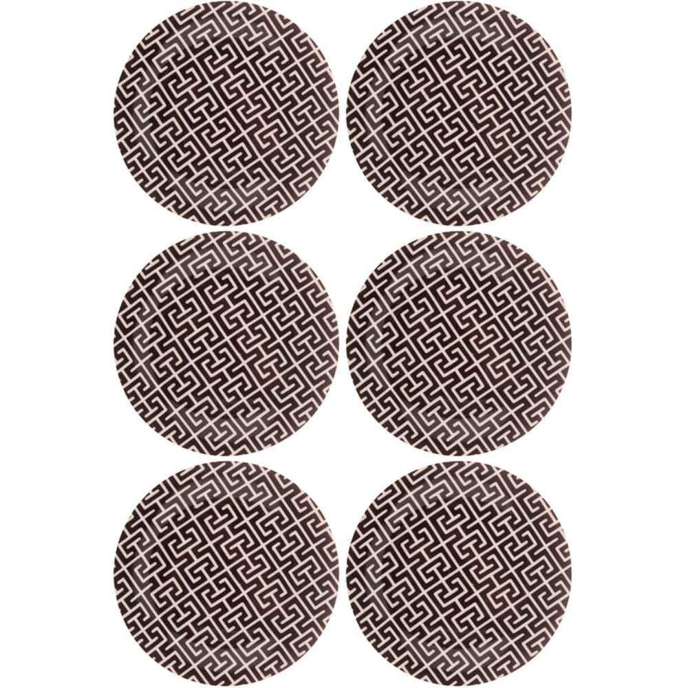 Kit 6 Pratos de Sobremesa Porcelana 19,5cm Egypt Lyor Decorado Preto e Branco