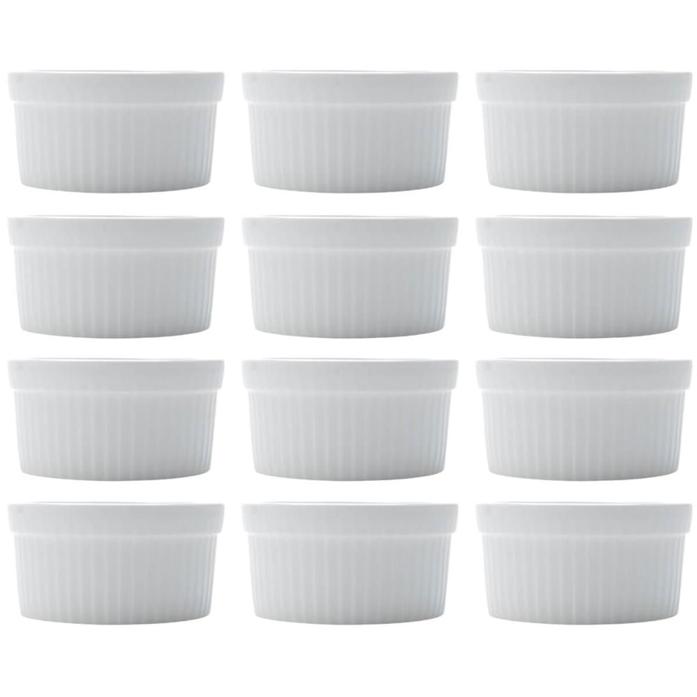 Kit 12 Ramekins Porcelana Branco 240ml Lyor Canelado Tigelas