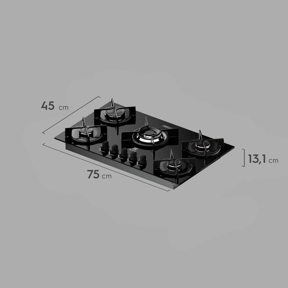 Cooktop 5 Bocas a Gás Electrolux Mesa Vidro Experience ChamaPrecisa e Multi Chama (KE5GC) Bivolt