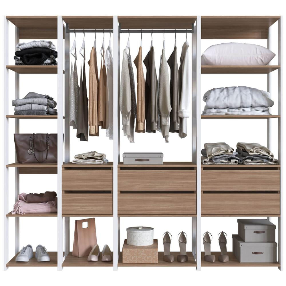 Guarda Roupa Closet 4 Peças com 2 Cabideiros 6 Gavetas e 11 Nichos Easy Prodecor