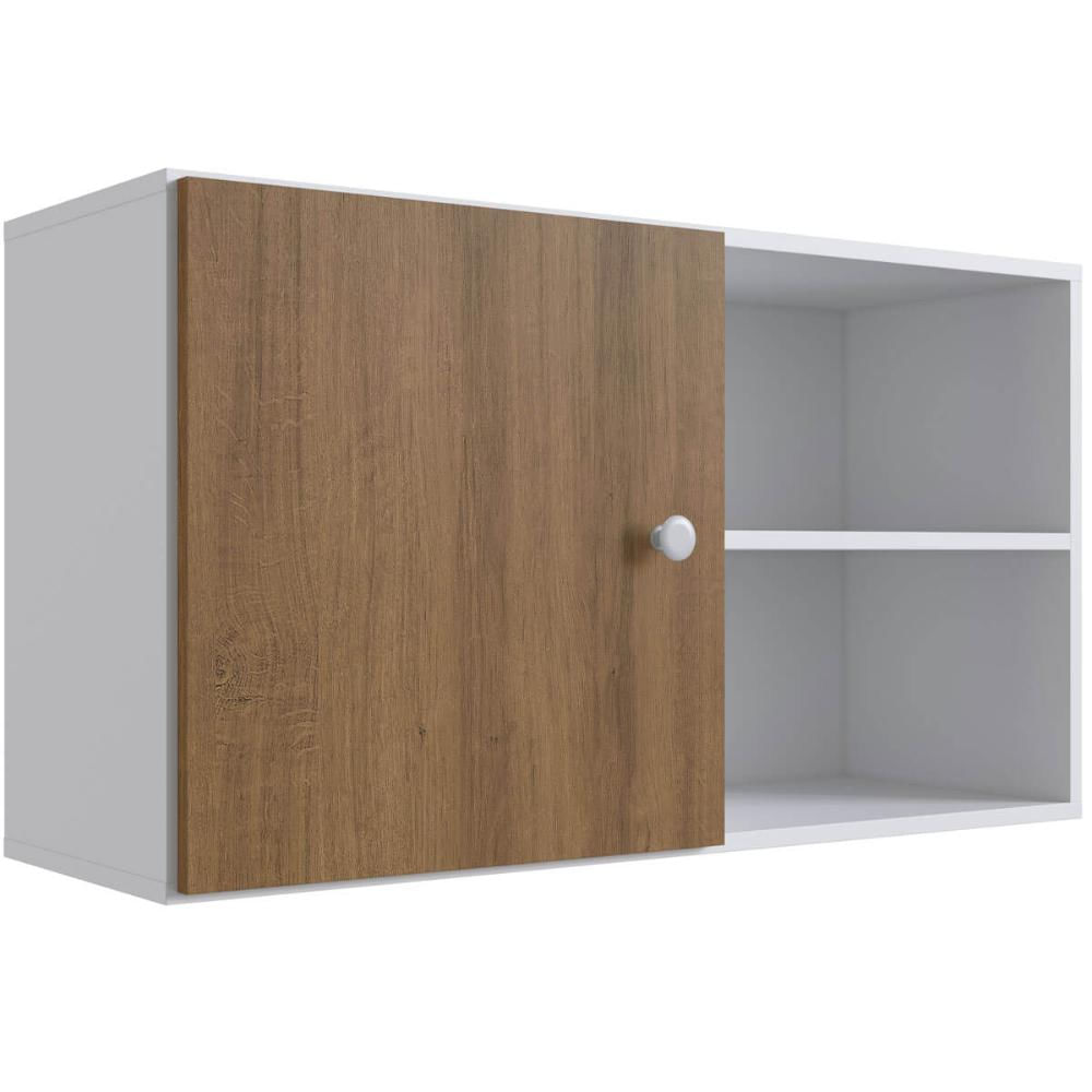 Armario Aéreo Multiuso 1 Porta e Prateleira 90cm Branco Mel Prodecor Organizador Suspenso