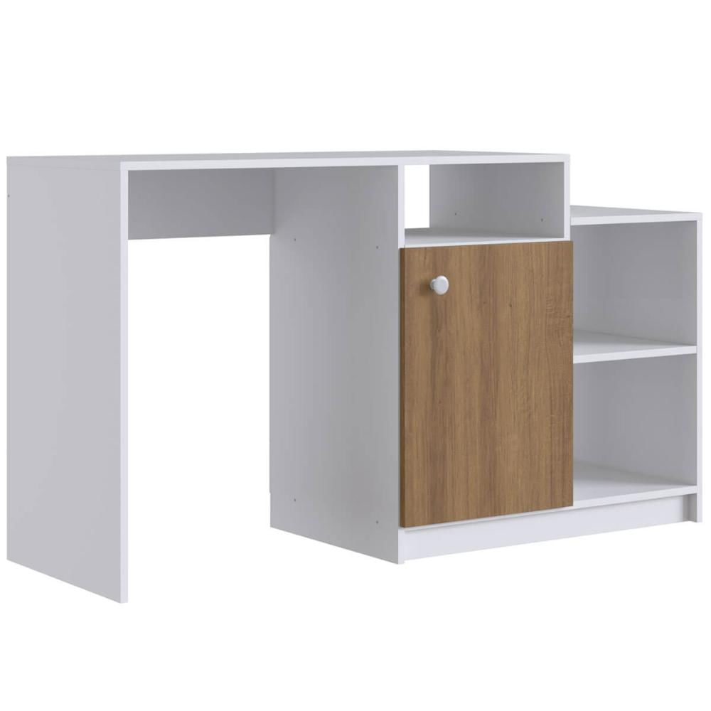 Escrivaninha Bancada Multiuso com Porta e Nicho Branco e Mel Prodecor 135x45x76cm