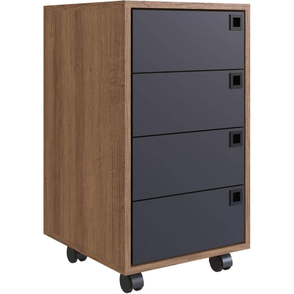 Gaveteiro Organizador 4 Gavetas Grafite E Mel 36cm Rodízios Placa E Ponto Office Gaveteiro Para Escritório