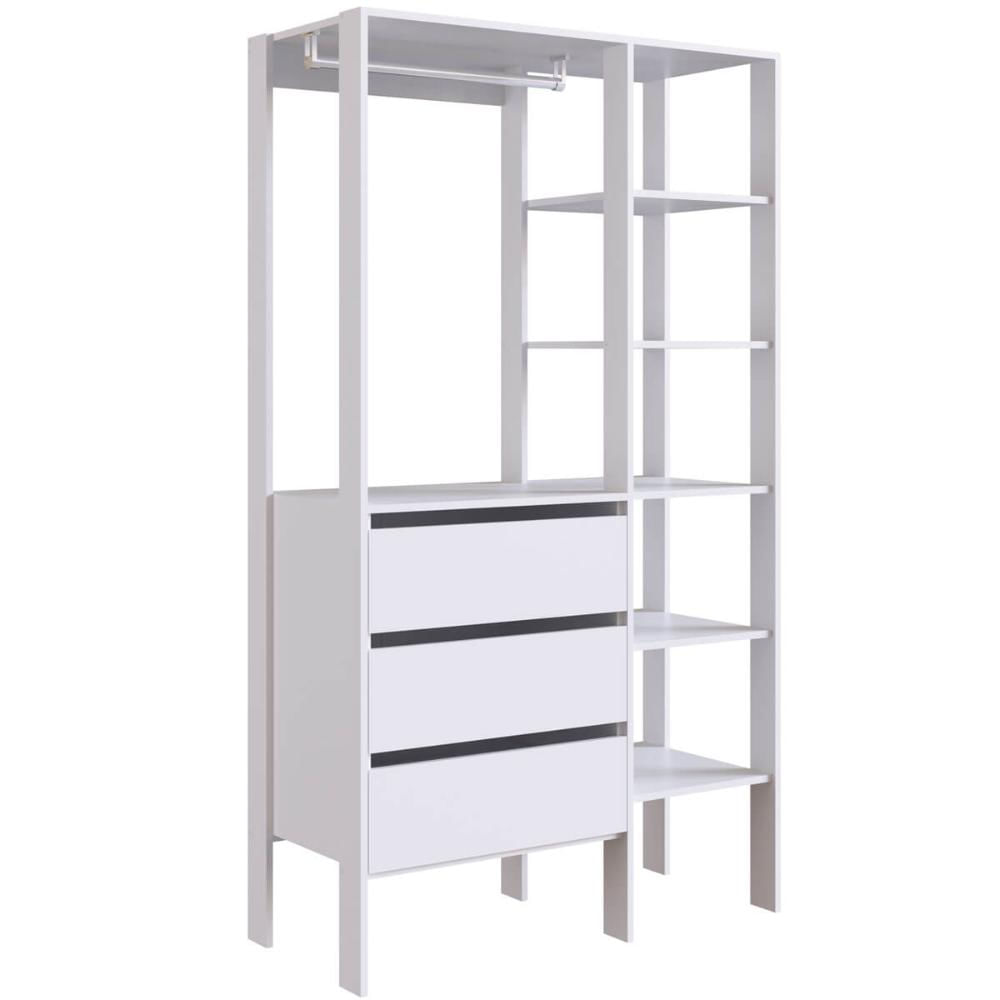 Guarda Roupa Closet Modulado Branco 3 Gavetas 100x45x181cm Com Prateleiras e Cabideiro Placa e Ponto