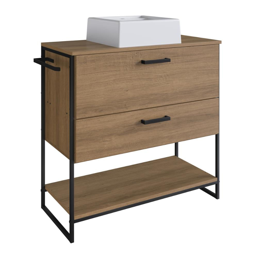 Gabinete Para Banheiro 80cm P1028 Mel Com cuba Ametista Branca