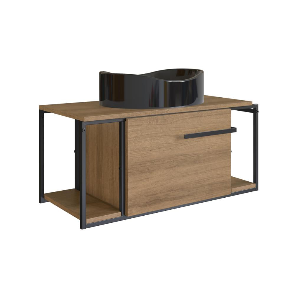 Gabinete Suspenso Para Banheiro 80cm P1019 Mel com Cuba Berlin Preta