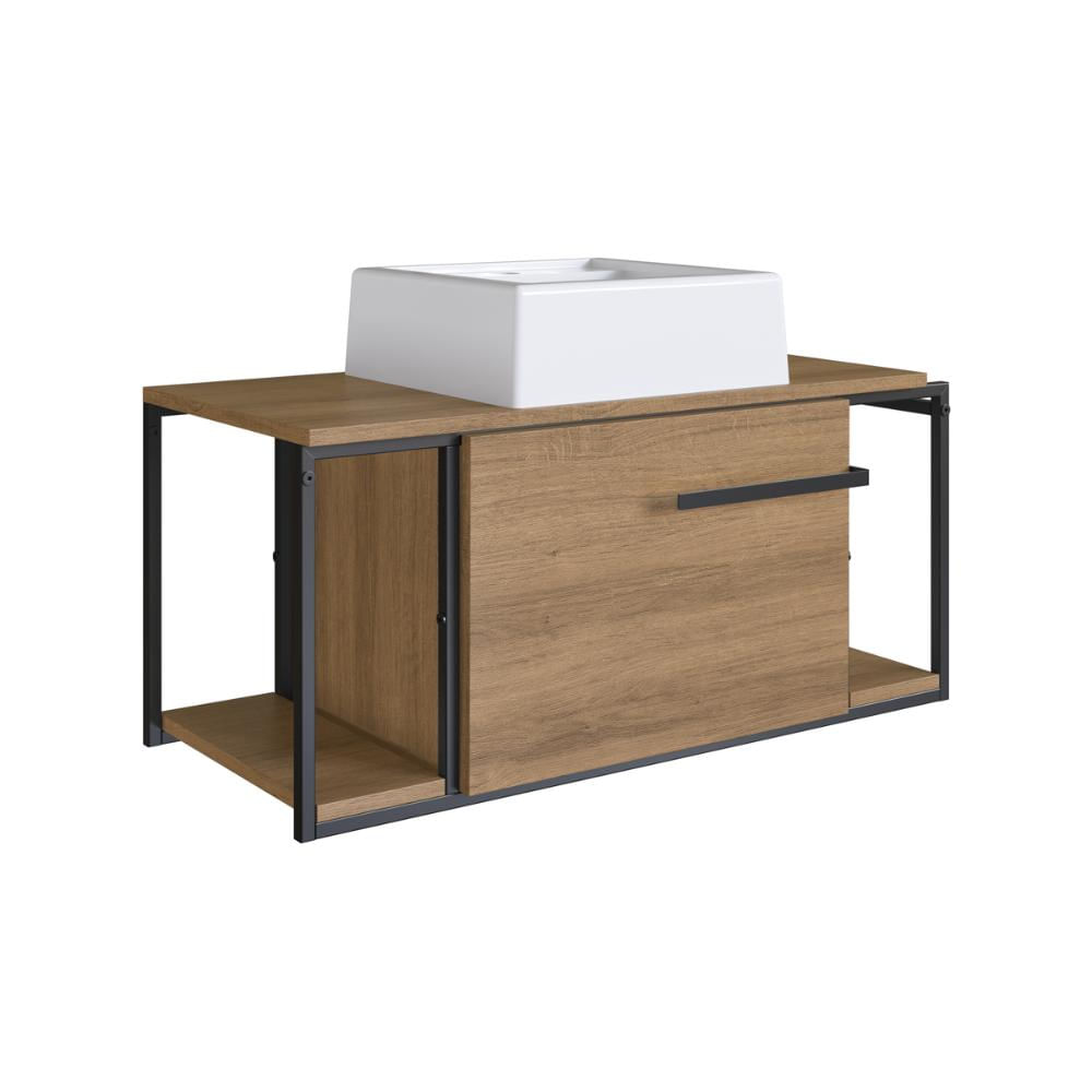 Gabinete Suspenso Para Lavabo 80cm P1019 Mel com Cuba Ametista Branca