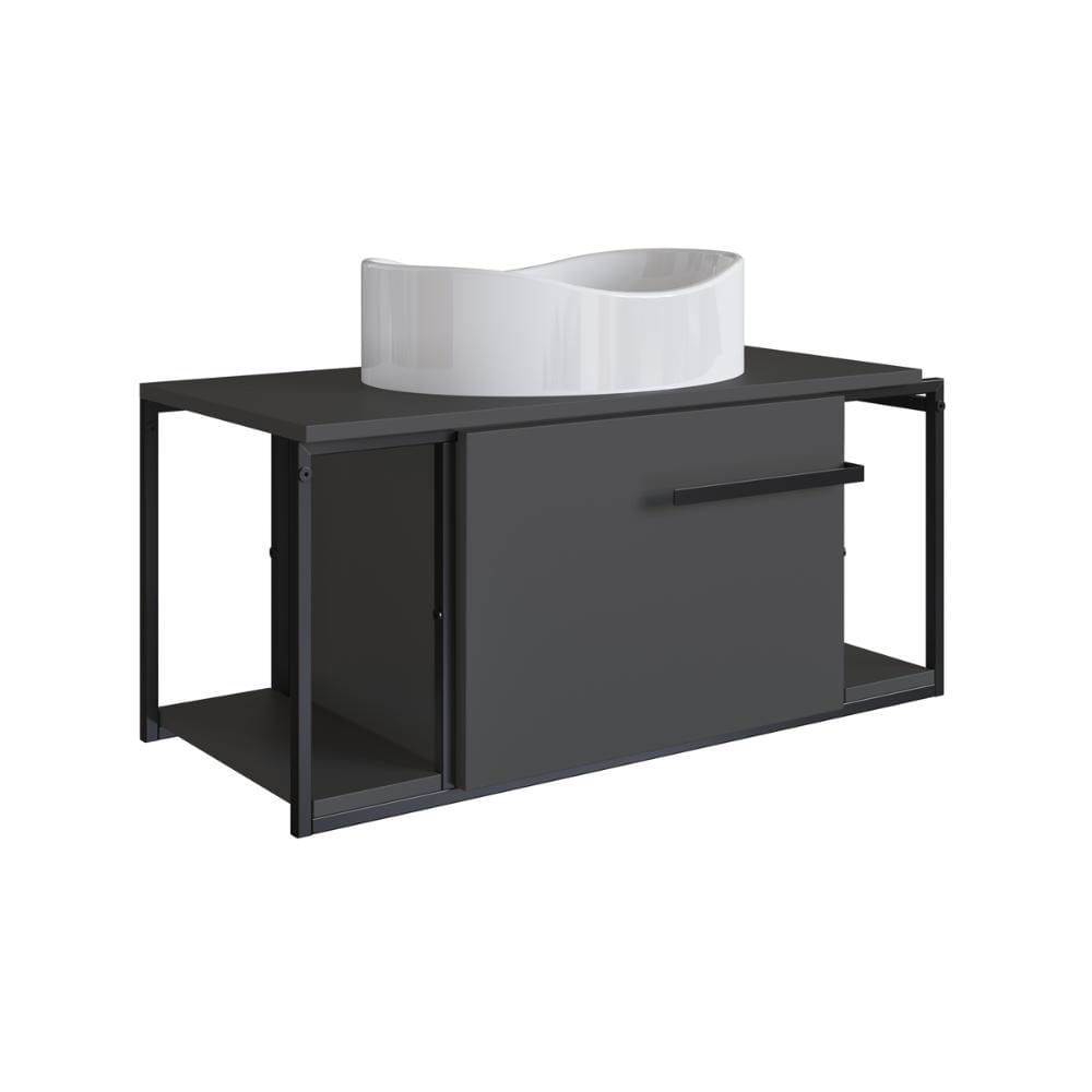 Gabinete Suspenso Para Banheiro 80cm P1019 Grafite com Cuba Berlin Branca