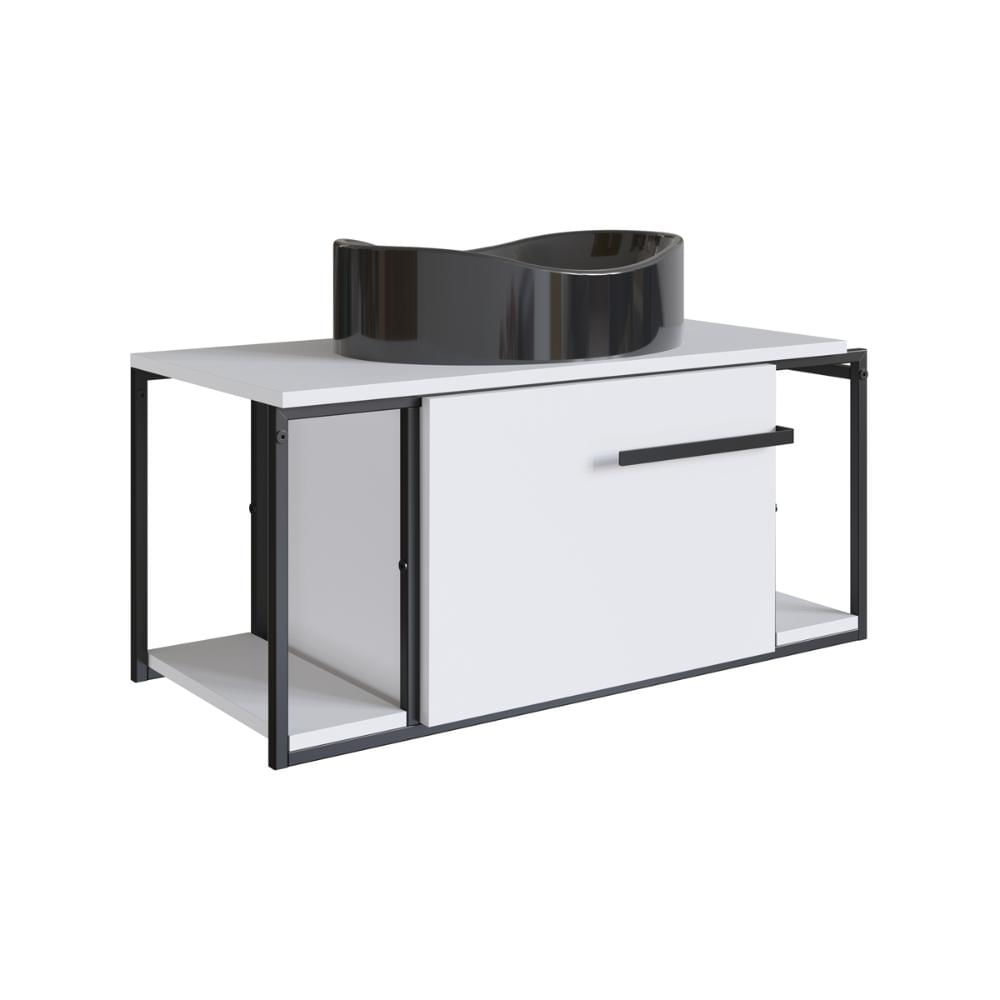 Gabinete Suspenso Para Banheiro 80cm P1019 Branco Com Cuba Berlin Preta
