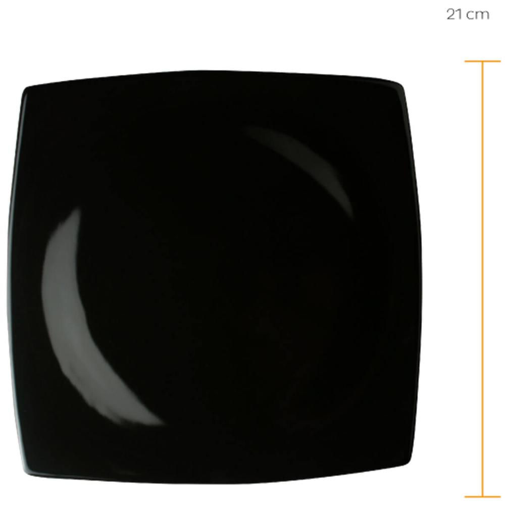 Prato Raso Porcelana Sobremesa Oriental Preto 21cm Germer Qu