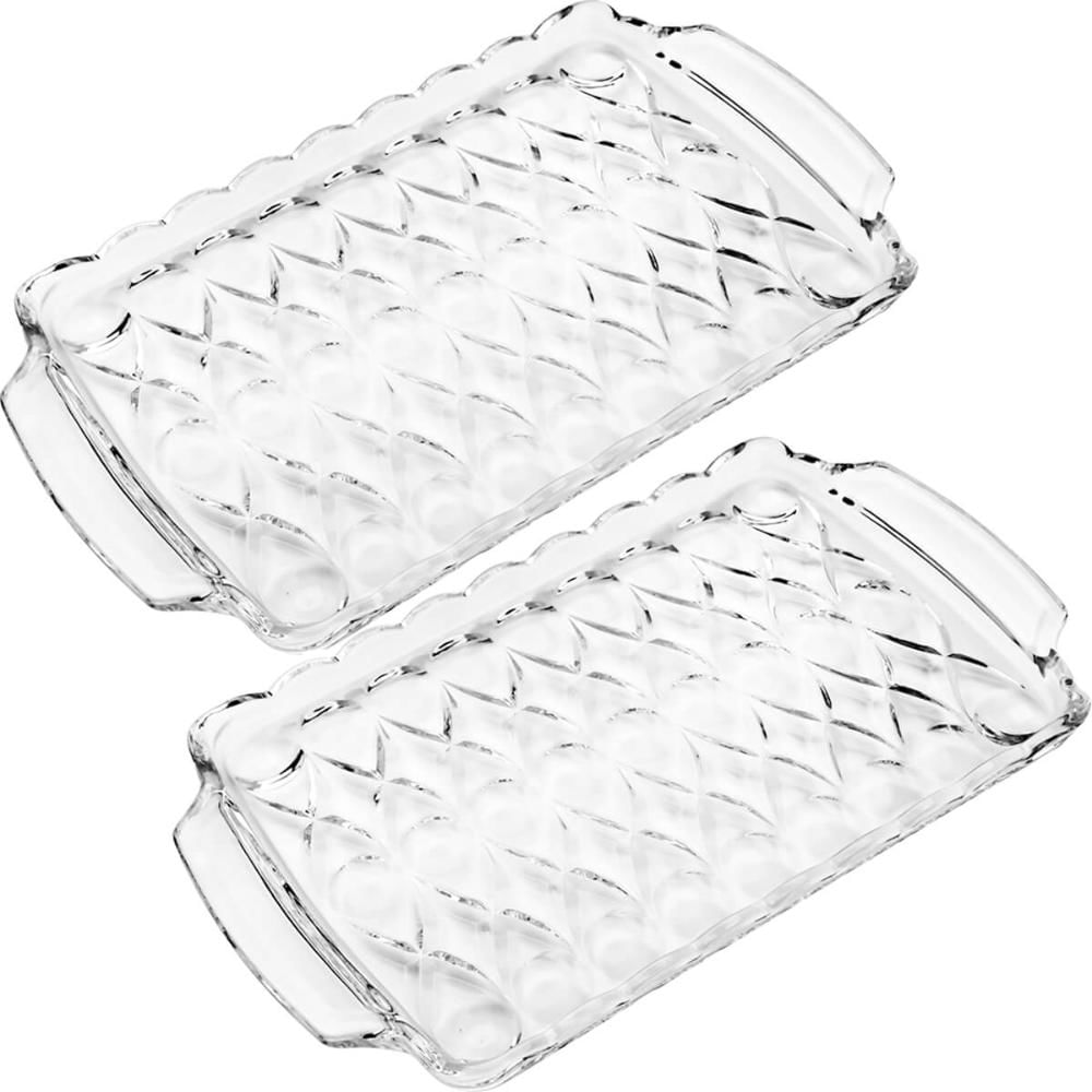 2 Bandejas Cristal 35x21cm Wolff Angel com Alças Servir Decorar Retangular