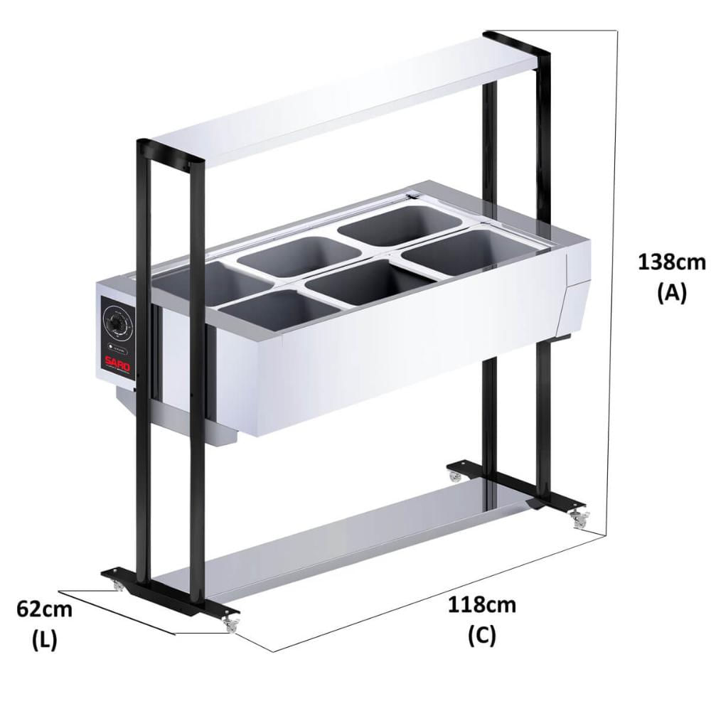 Buffet térmico Aquecido Saro Com 6 Cubas Com Tampa Inox 127V BF611 127v