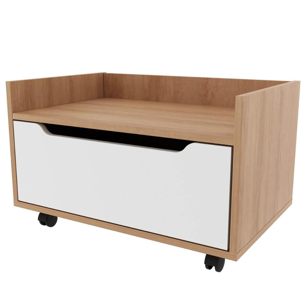 Balcão Gabinete BN3647 Amêndoa Branco 60cm com 1 Gavetas e Rodízio Tecnomobili Armário Banheiro