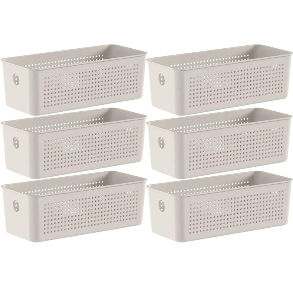 Kit 6 Cestos Organizadores Multiuso 4,2L Bege 26x12x13cm Flow Cestinho Retangular Ou