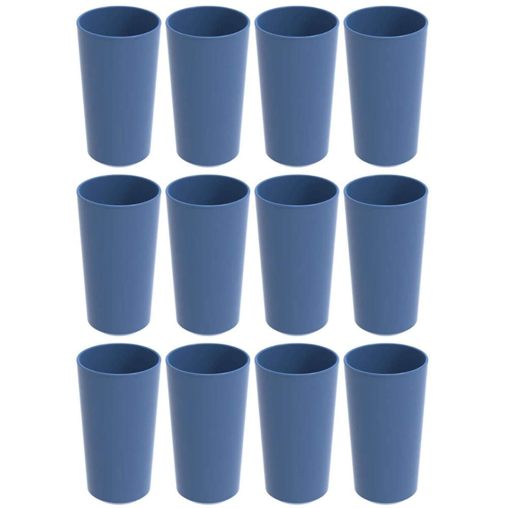 Conjunto 12 Copos Altos de Plástico 500ml Refeitório Escola Crippa Azul Madrugada