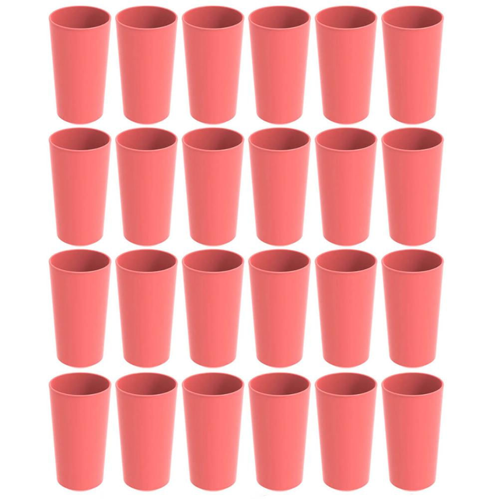 Conjunto 24 Copos Altos de Plástico 500ml Rosa Goiaba Refeitório Escolar Lanche Crippa