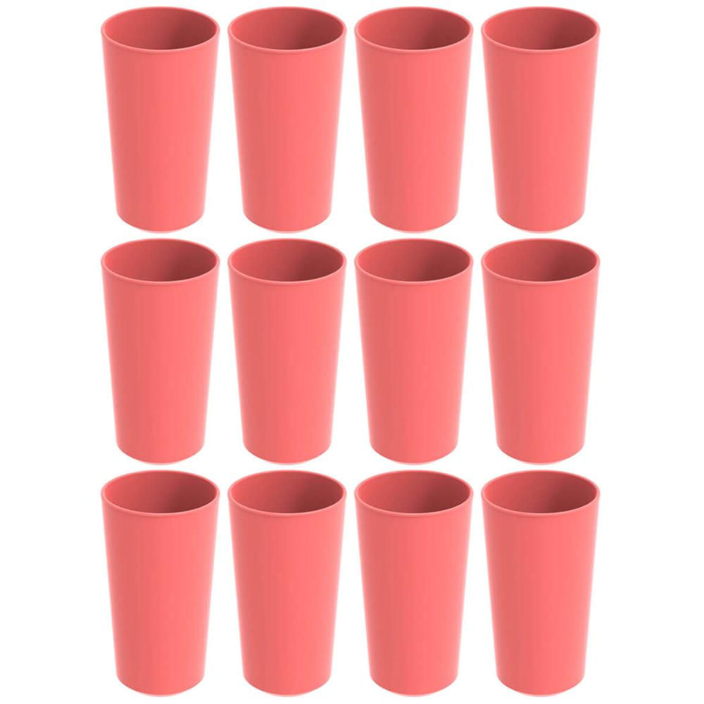 Conjunto 12 Copos Altos de Plástico 500ml Refeitório Escola Crippa Rosa Goiaba