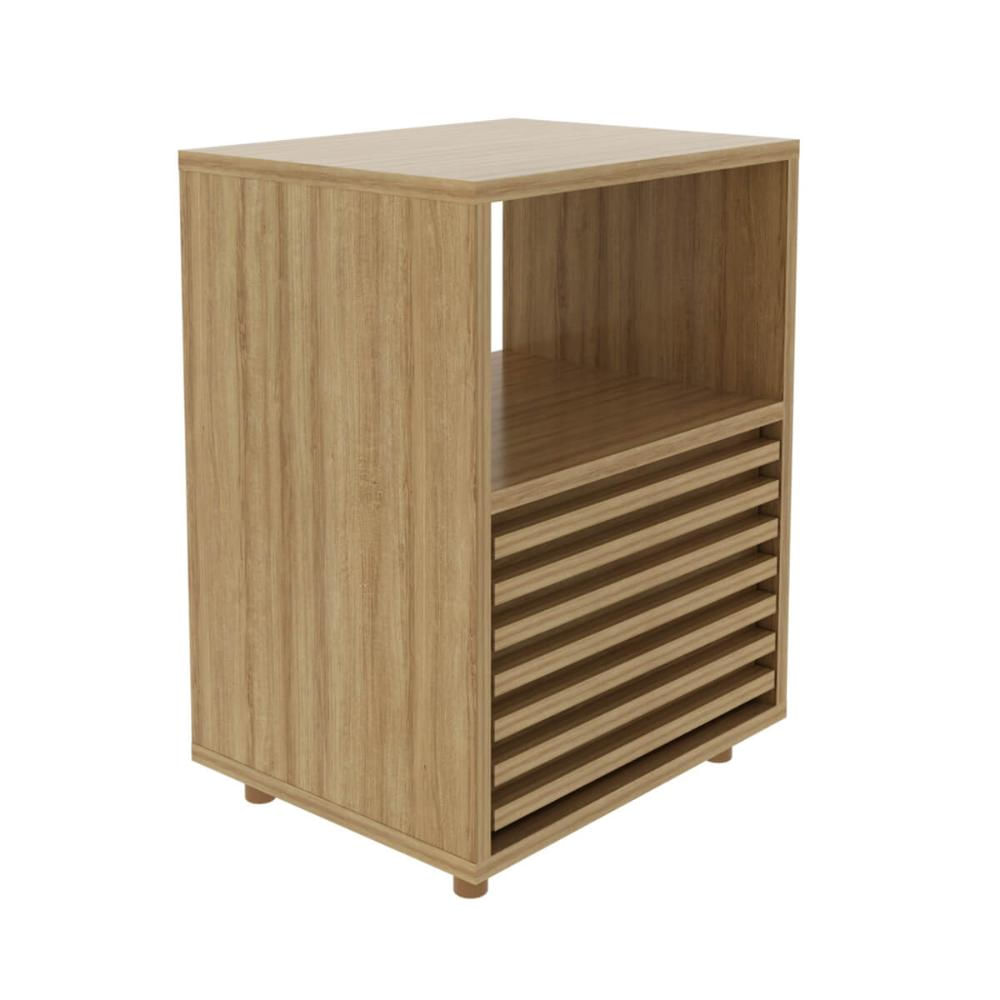 Mesa de Cabeceira 38x30x51,4cm Gaveta Ripado Amêndoa CM8042 Tecnomobili
