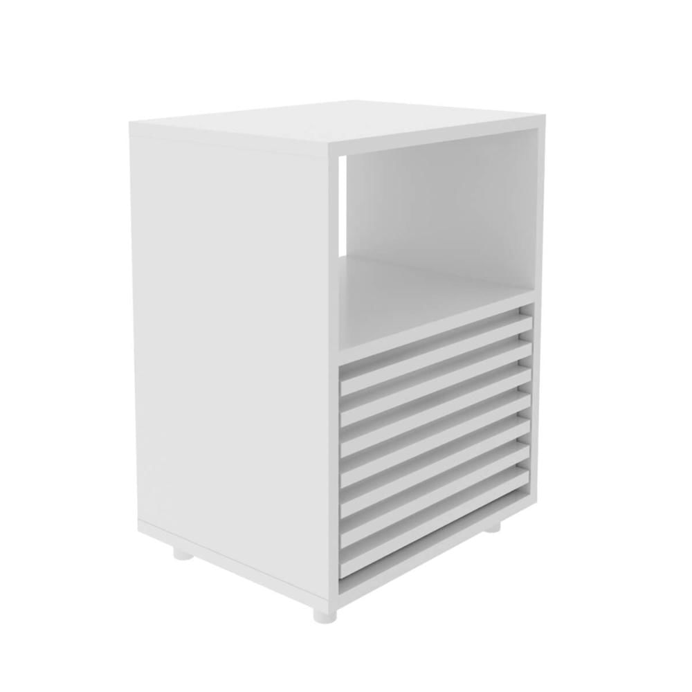 Mesa de Cabeceira 38x30x51,4cm Gaveta Ripada Nicho Branco CM8042 Tecnomobili