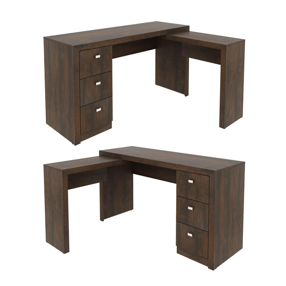 Mesa para Escritório com Mesa de Apoio e 3 Gavetas ME4101 Rústico Tecnomobili