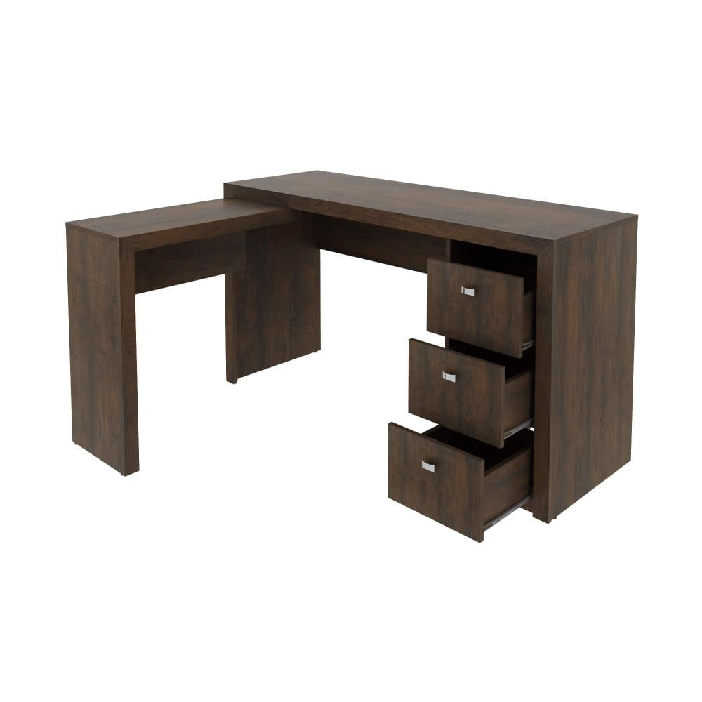 Mesa para Escritório com Mesa de Apoio e 3 Gavetas ME4101 Rústico Tecnomobili