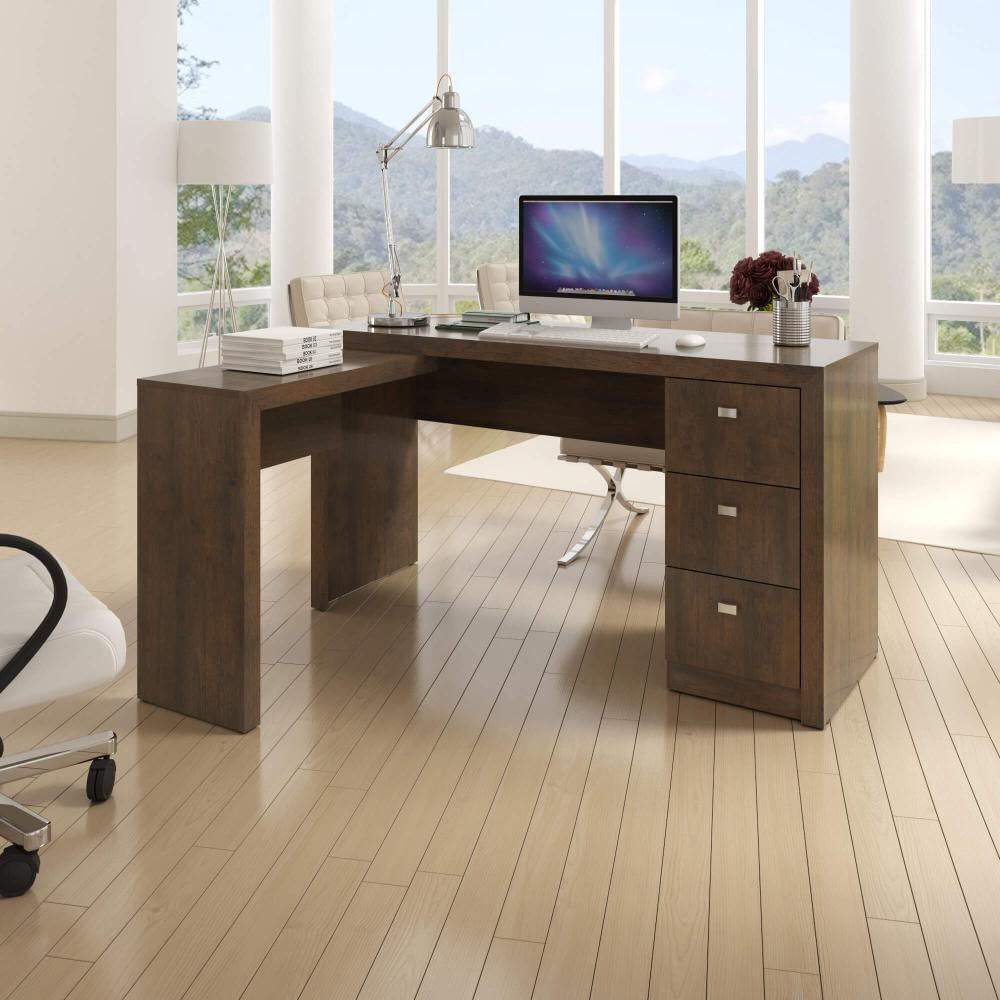 Mesa para Escritório com Mesa de Apoio e 3 Gavetas ME4101 Rústico Tecnomobili