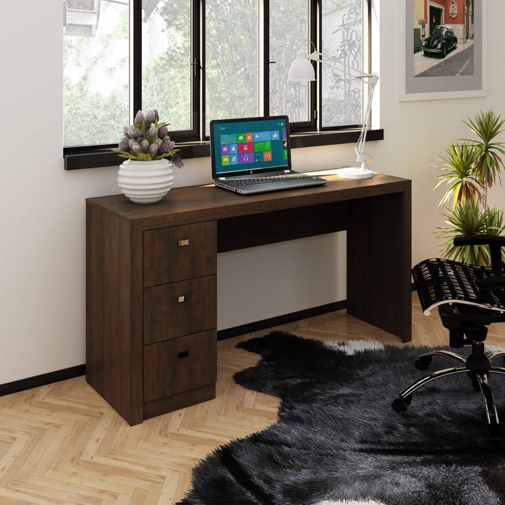 Mesa Reta para Escritório com 3 Gavetas ME4102 Rústico Tecnomobili