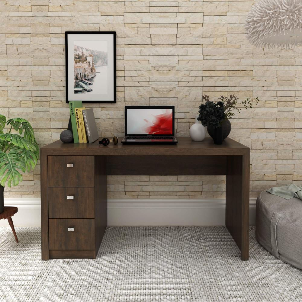 Mesa Reta para Escritório com 3 Gavetas ME4102 Rústico Tecnomobili