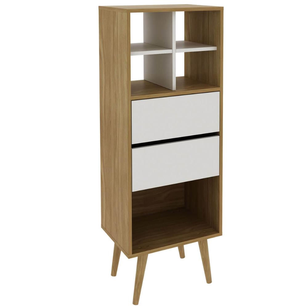 Estante Alta Natural Amêndoa Off White para Sala com 2 Gavetas E1716 Tecnomobili Livreiro