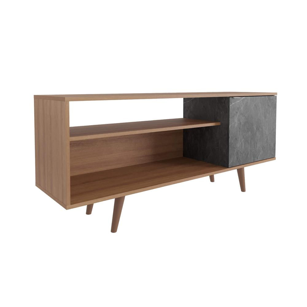Rack Para TV até 42'' Com 1 Porta Lateral R1486 Amêndoa/Mármore Lunar