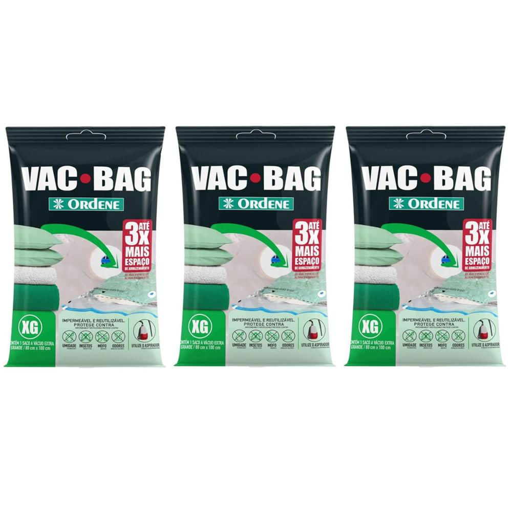 Kit 3 Vac Bag Extra Grande 80x100cm Saco à Vácuo para Edredom Ordene Transparente