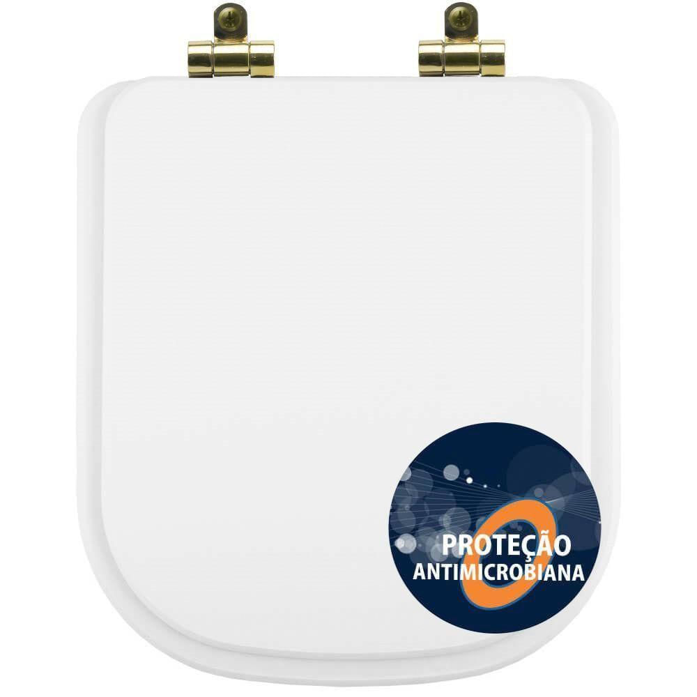 Tampa De Vaso Poliéster Antibactéria Com Amortecedor Piano Branco Para Bacia Deca Com Ferragem Dourada
