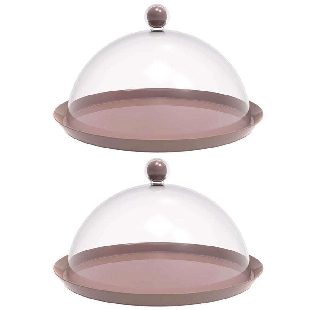 Kit 2 Porta Bolo Torta 30cm Bubble com Cúpula Amêndoa Crippa Boleira Doces Petiscos