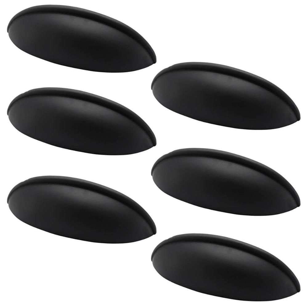 Conjunto 6 Puxadores 332 Aniela Concha Preto Fosco para Móveis Armários e Gavetas