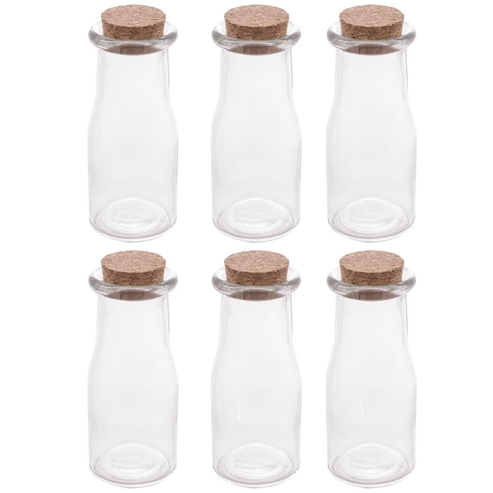 Kit 6 Porta Temperos de Vidro 200ml com Tampa de Rolha Lyor para Decorar e Guardar Especiarias