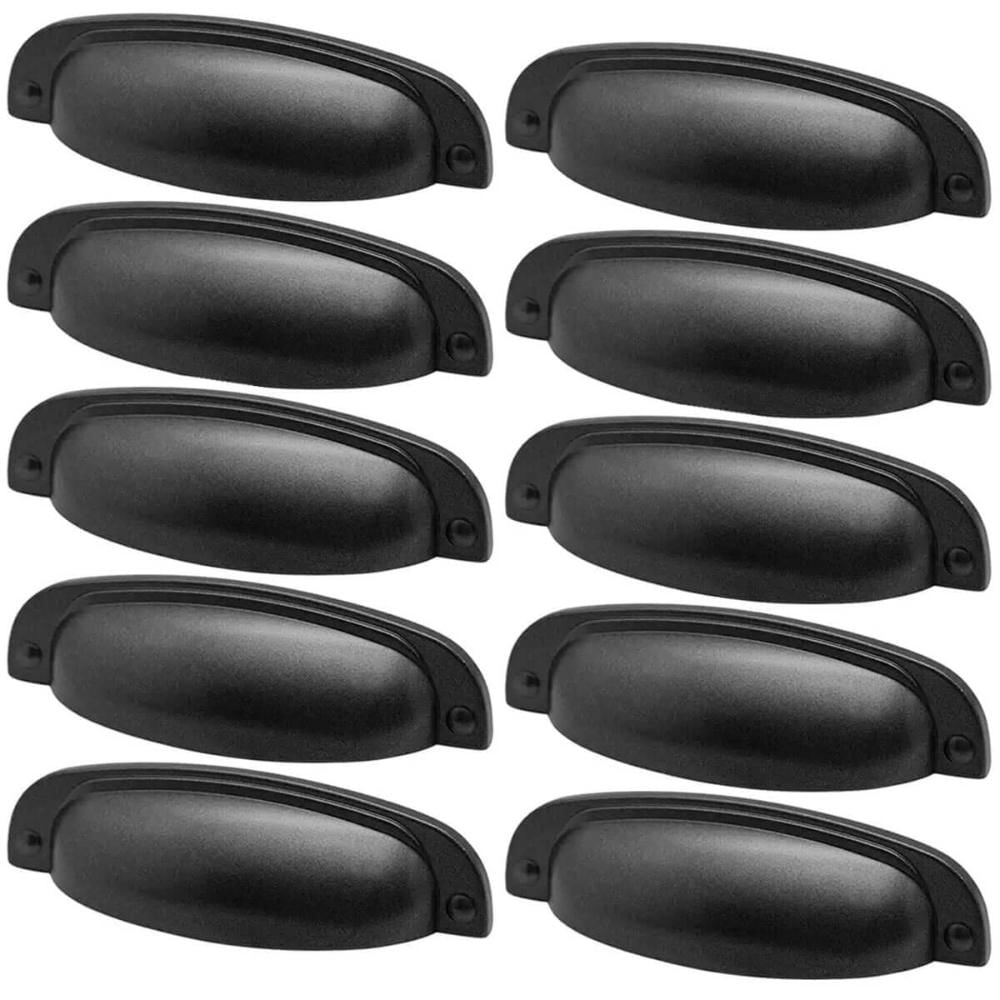 Kit 10 Puxadores Preto Fosco 2773 Quebec Concha Móveis Armários Gavetas Torralba
