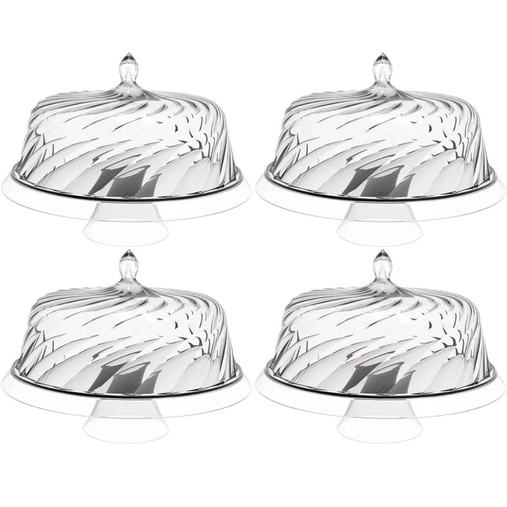4 Boleiras com Cúpula e Pé 34cm Glassy Transparente Porta Bolo Tortas Doces Crippa
