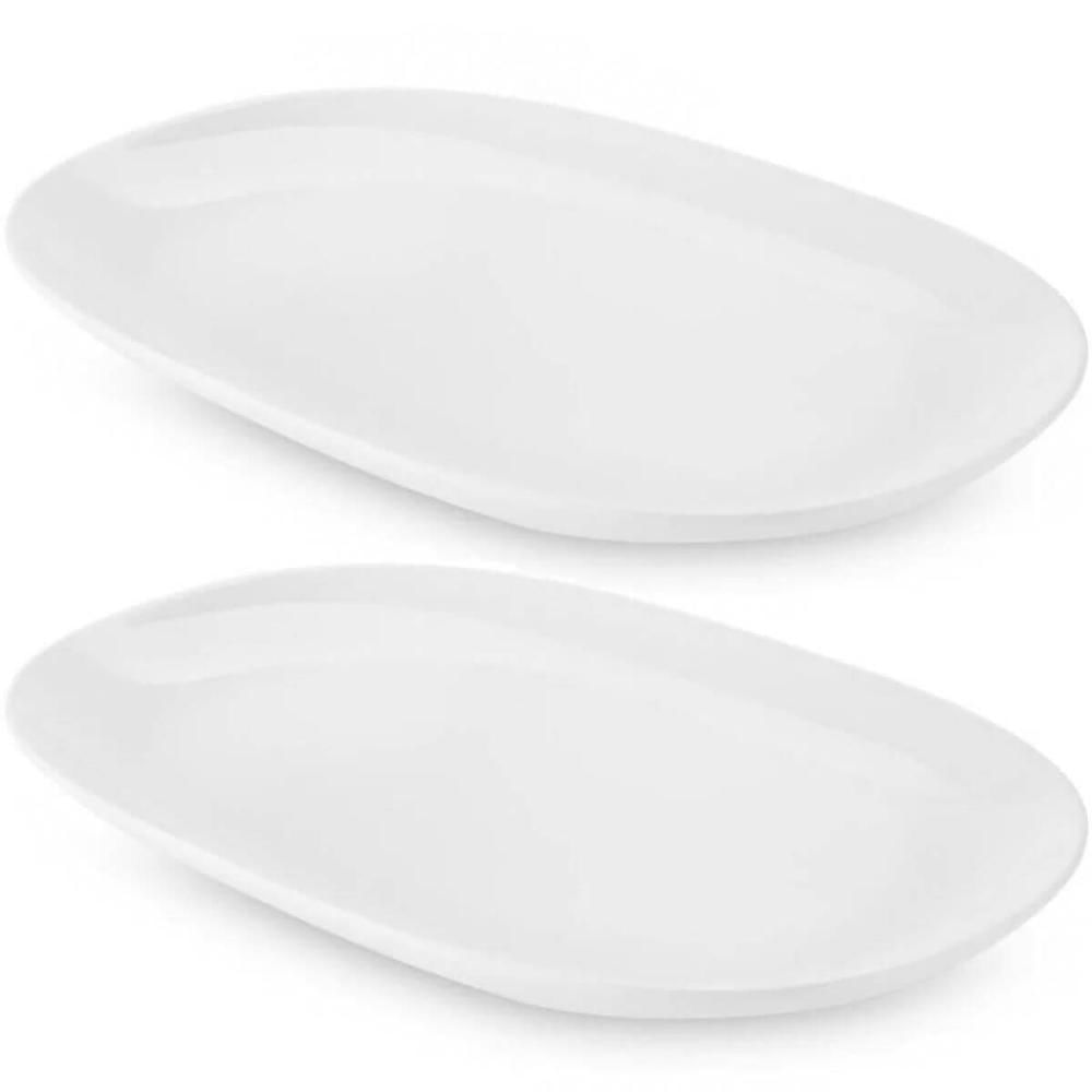 2 Travessas Ovais Melamina Branca 34x22cm Petiscos Rasa Bandeja de Frutas Restaurantes