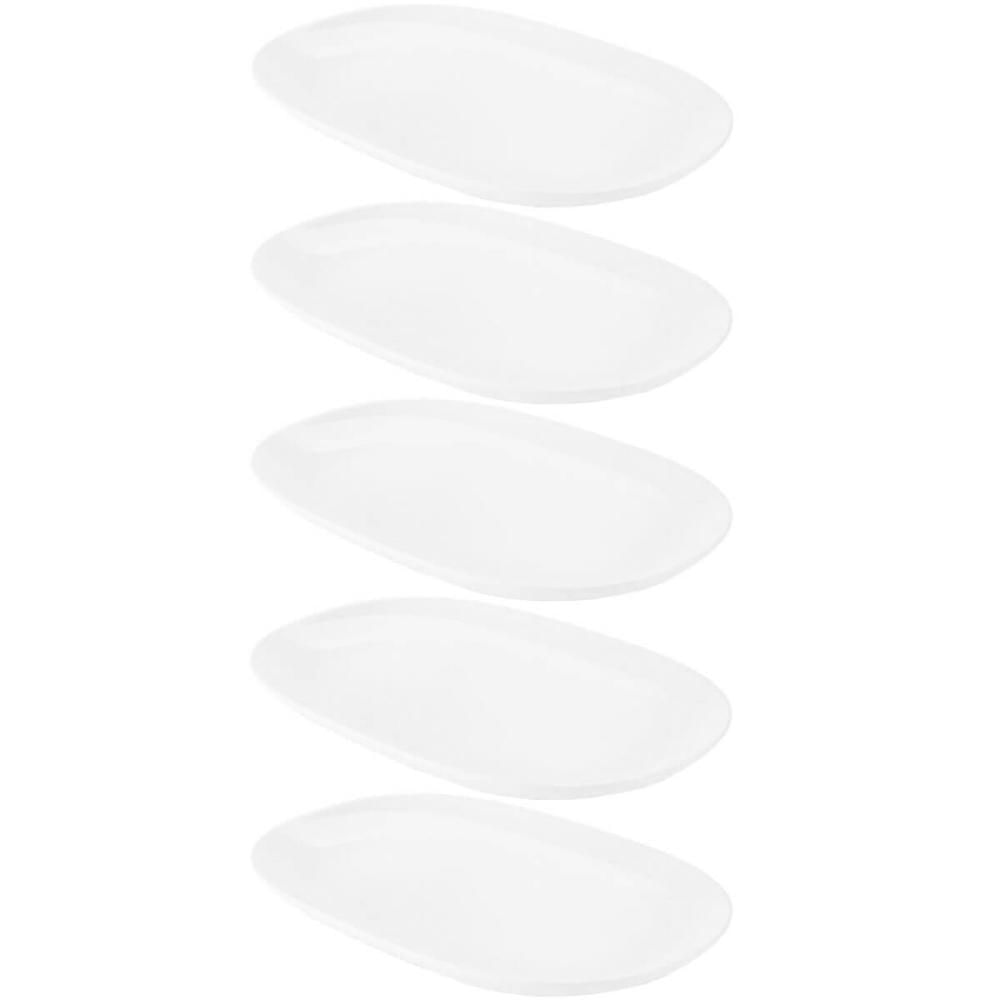 5 Bandejas para Servir Melamina Branca 34x22cm Buffet Travessa de Saladas Oval Restaurante