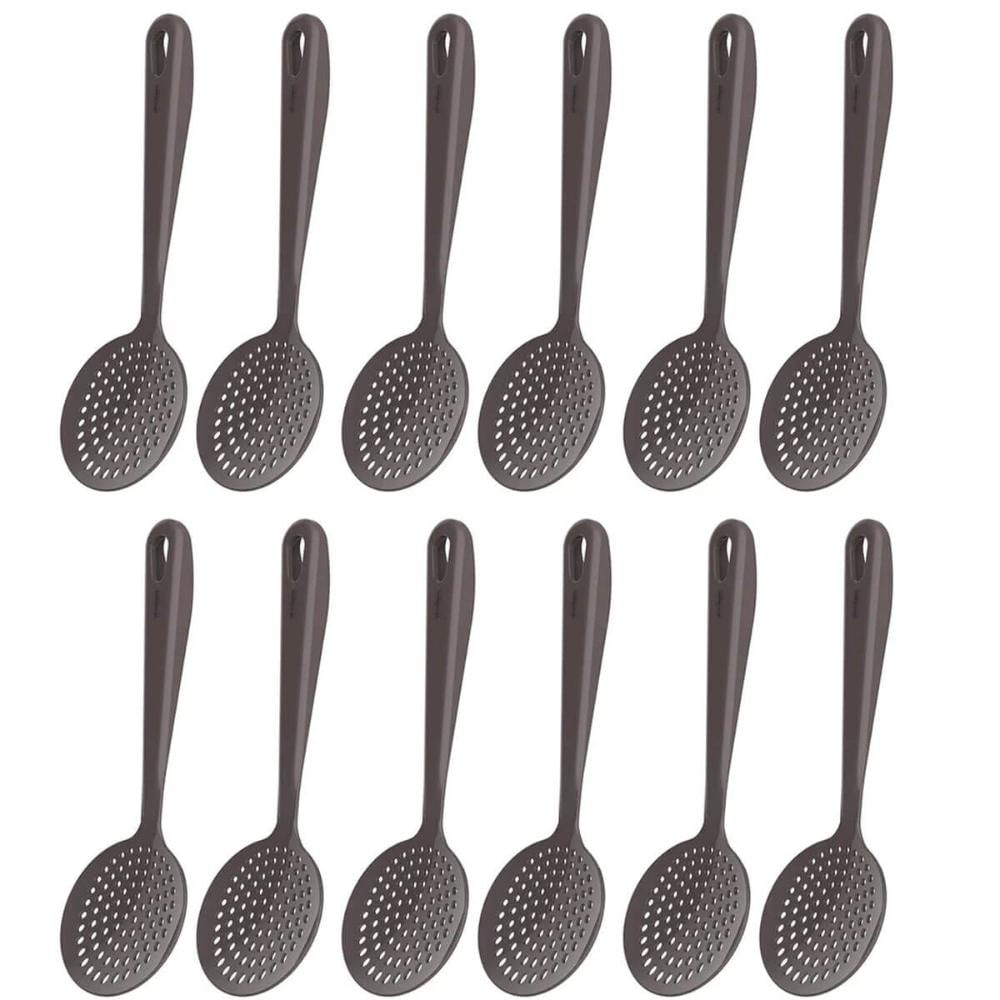 Kit 12 Espumadeiras para Cozinha Fritura Escumadeiras Cinzas Nylon Utensílios Culinários
