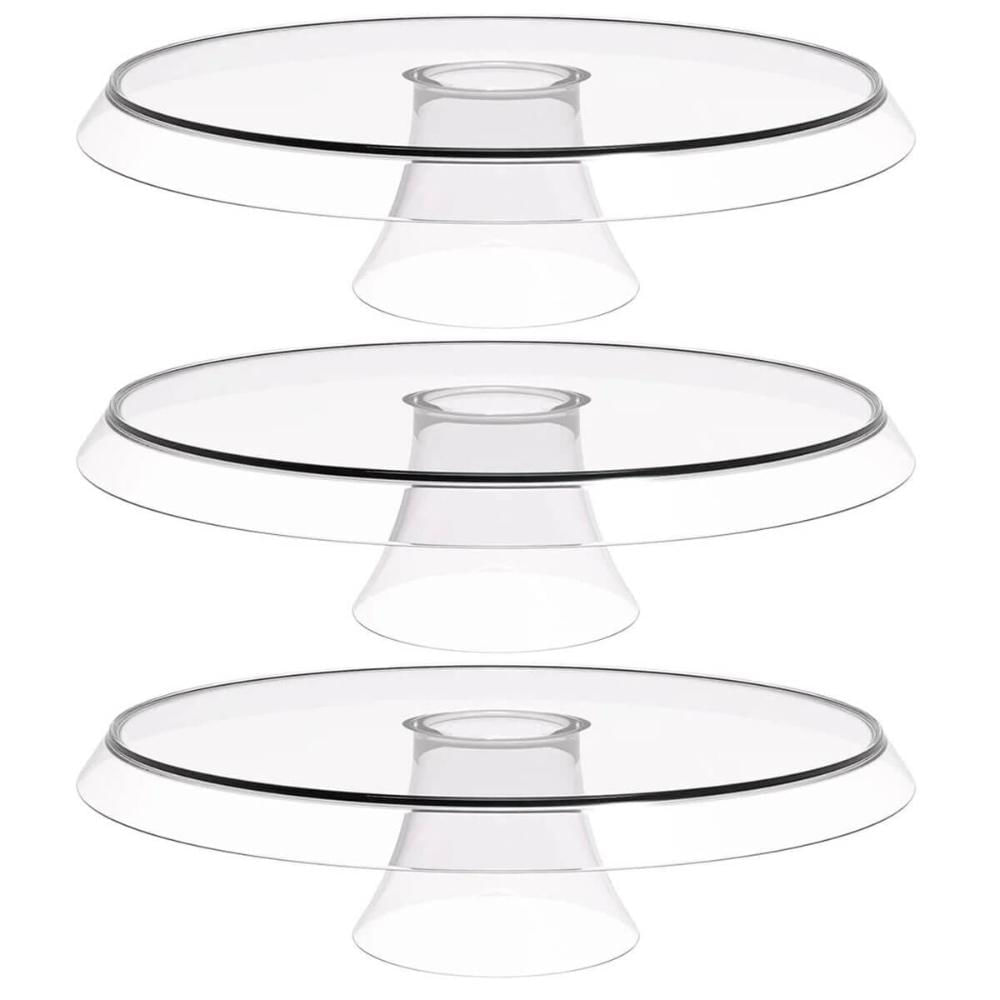 3 Bases Porta Bolos Tortas Doces 30cm com Pé Transparente Glassy Crippa