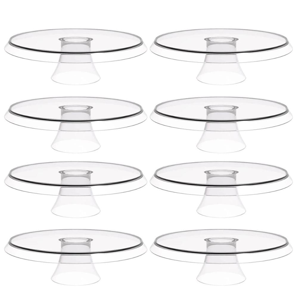 8 Bases Porta Bolos Transparente Tortas Doces 25cm com Pé Glassy Crippa