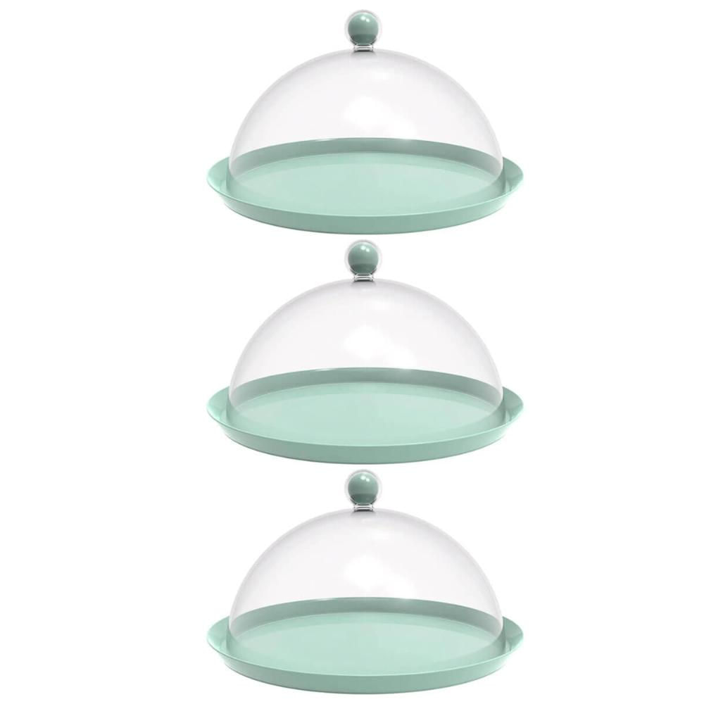 Kit 3 Porta Bolo Torta 30cm Verde Menta Cúpula Boleira Doces Petiscos Crippa Bubble